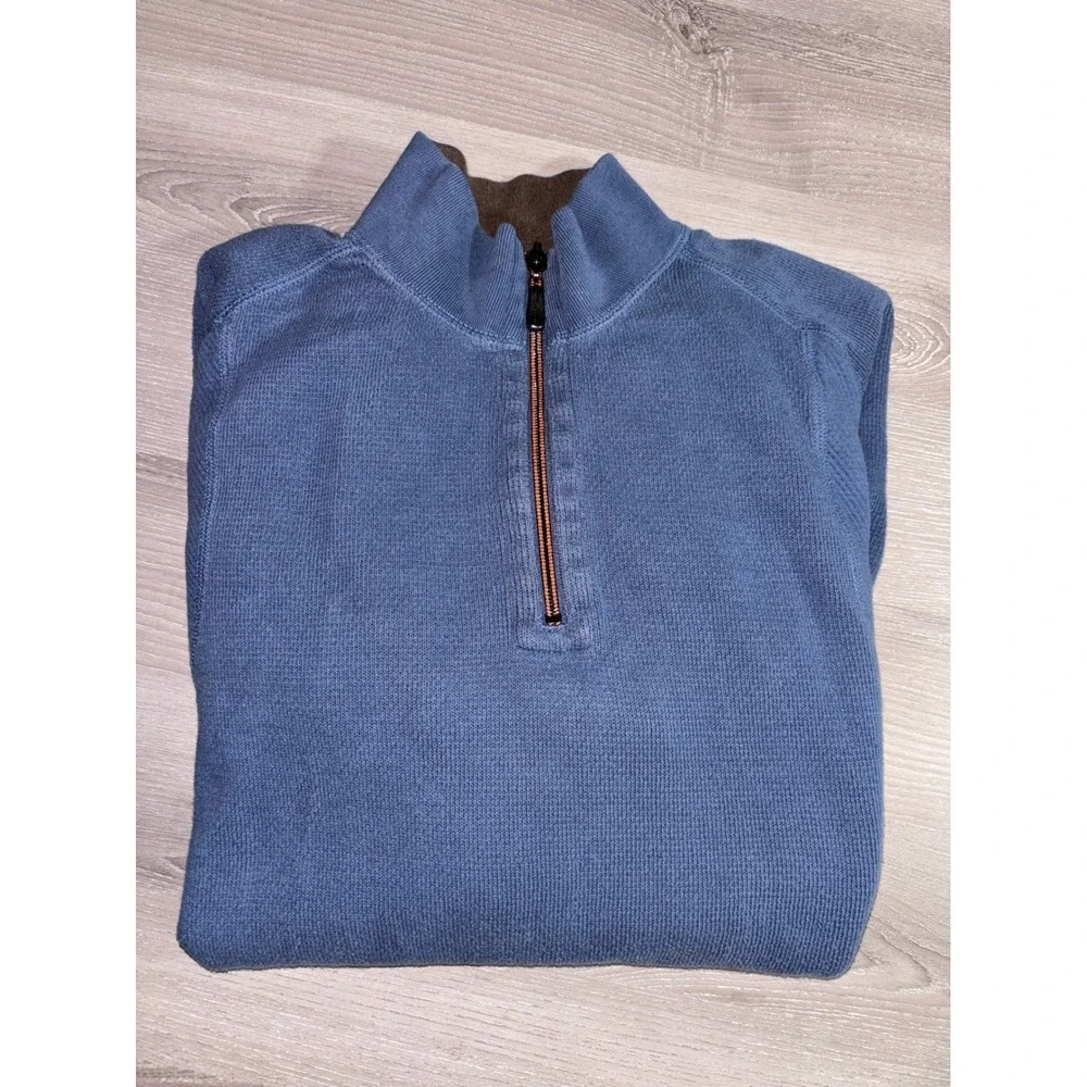 Tommy Bahama Mens Blue Waffle Knit Quarter Zip Pullover Sweater M Heritage